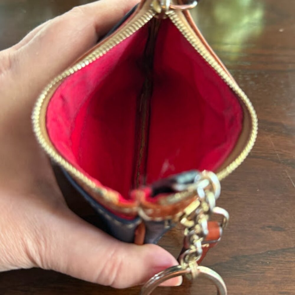 Dooney & Bourke Navy and Tan Leather Small Coin Purse Keychain - Picture 5 of 7